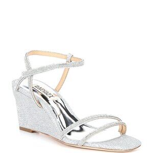 BADGLEY Mischka "Unity" Silver Wedge Sandals Sz 7.5 Embellished Stones